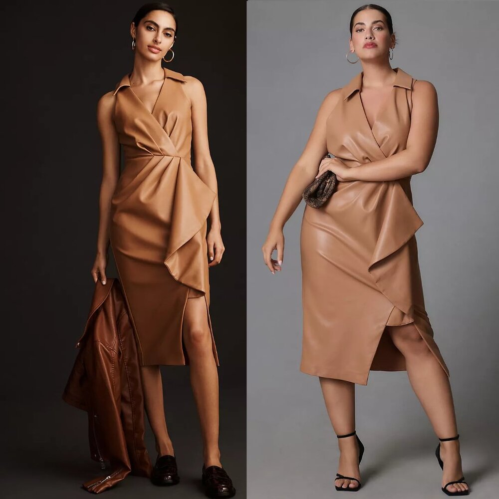 By Anthropologie Faux Leather Sleeveless V-Neck Midi Dress size 10 new nwt cedar - Picture 1 of 6